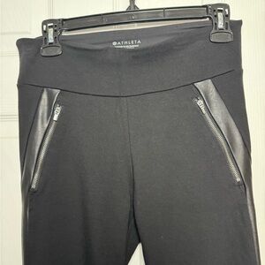Athleta Black Leggings with Leather and Zipper Details. 10P.